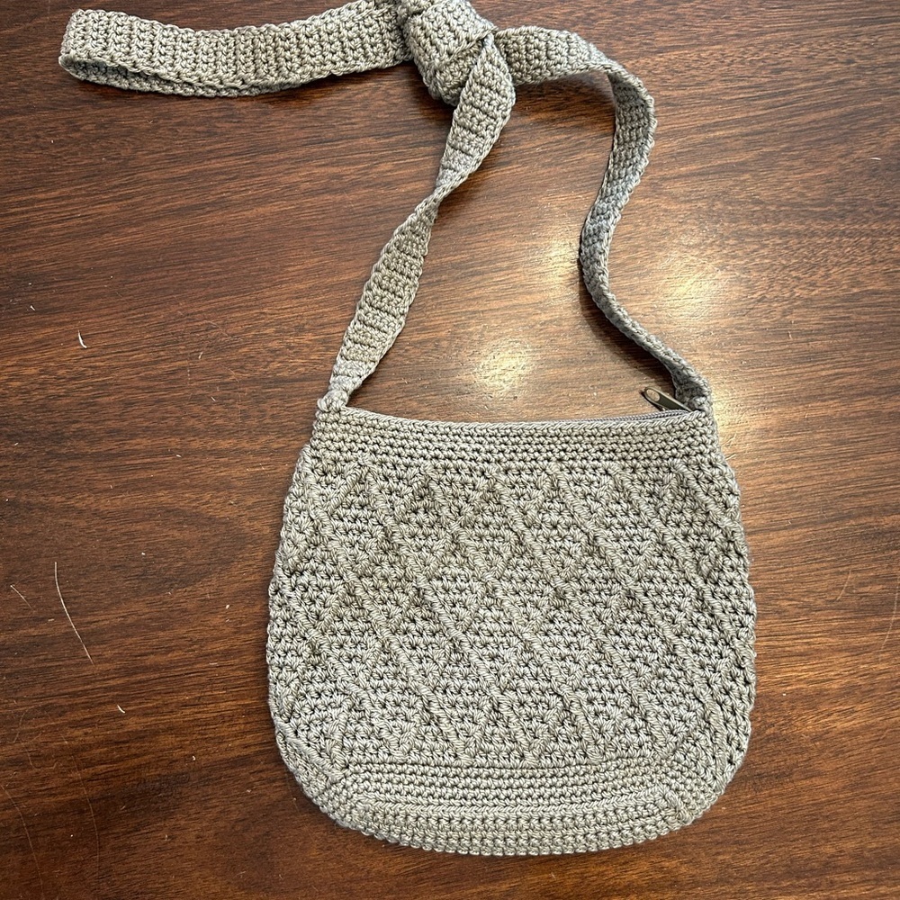 Handcrafted Gray Crochet Shoulder Bag